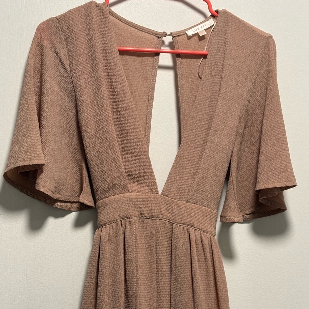 Luxxel V Neck Open Back Maxi Romper Dress